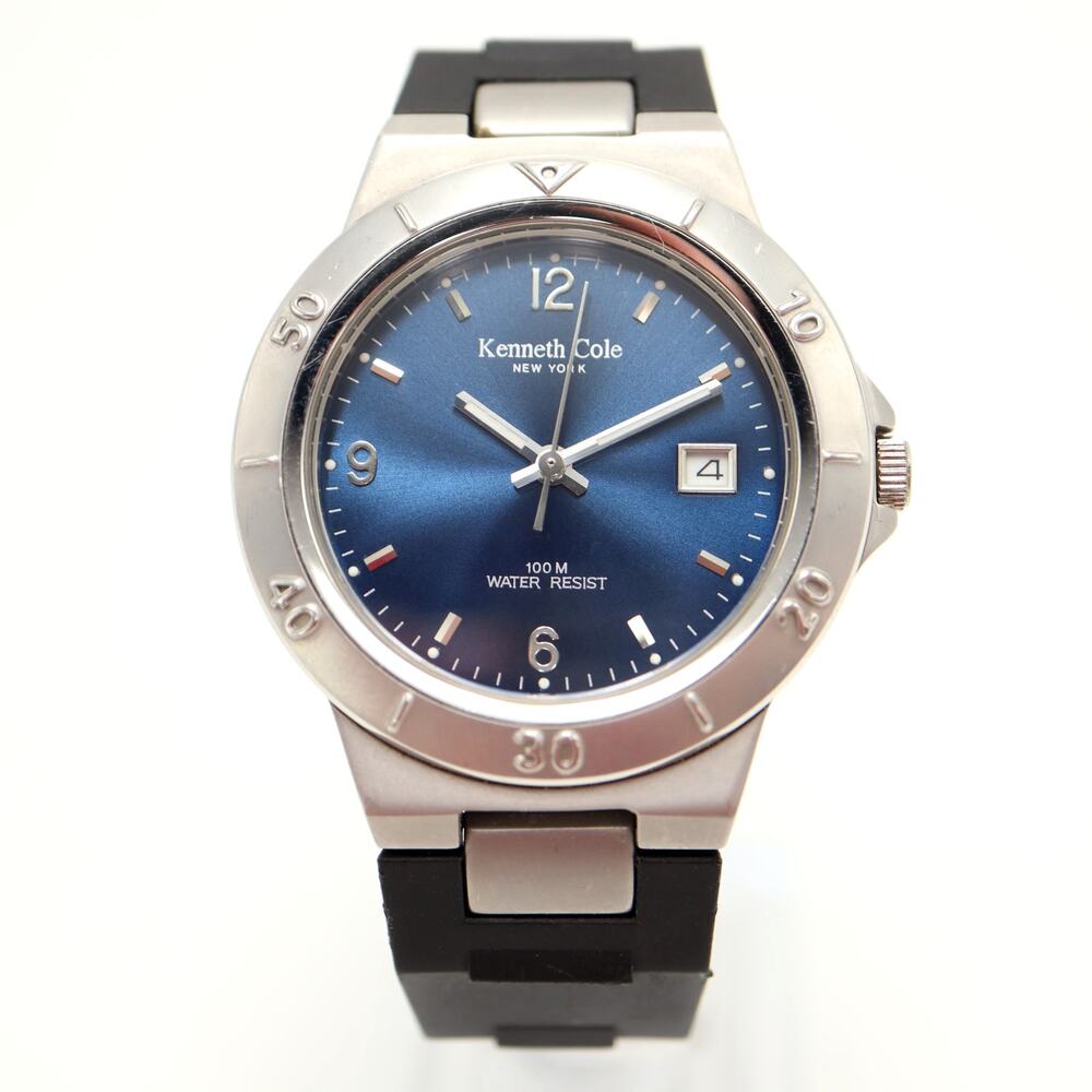 Kenneth Cole NY Mens 38mm Blue Date Dress Watch Resin Steel Bracelet New Battery